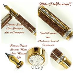 Custom Wooden Fountain Pen Pomelle Sepele Gold Titanium and Rhodium Hardware 782FPD