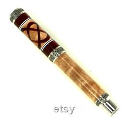 Custom Wooden Fountain Pen Quilted Maple Bloodwood Knot White and Black Segments Rhodium and Black Titanium hardware 713FPXLB
