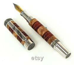 Custom Wooden Fountain Pen Quilted Maple with Bloodwood and Maple Rhodium and Black Titanium Hardware 731FPXLA