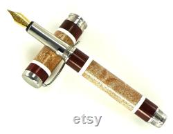 Custom Wooden Fountain Pen Quilted Maple with Red Heart and White Segments Made in USA Stainless Steel Hardware Stock 702FPSSA