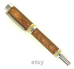 Custom Wooden Fountain Pen Silky Oak Dyed Blue Rhodium and Gold Titanium Hardware Stock 754FPF