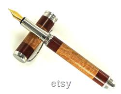 Custom Wooden Fountain Pen Yellow Box Burl with Red Heart Segments Made In USA Stainless Steel Hardware Stock 699FPSSF