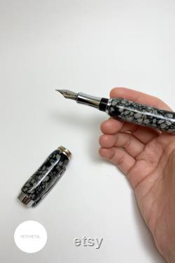 Custom engraved fountain pen, Black and white hand turned personalized ink pen, Christmas customized stationery gift