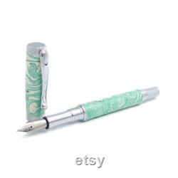 Cyprus Fountain Pen Mint Swirl Alumilite Chrome Finish