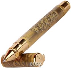 Designer Auspicious Dancing Lord Ganesha Ganpati With Dandiya And Om Peace Roller Ball Pen In Copper And Golden Color