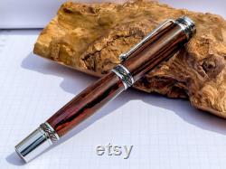 East Indian Rosewood Rollerball Pen With Display Case Custom Handmade Rollerball Pen Gunmetal and Chrome Trim Personalized Pen
