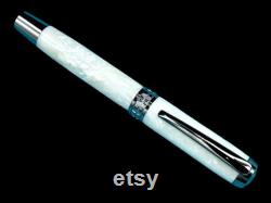 Elegant Pearly Opal Black Titanium Acrylic Fountain Pen, Artisan Handcrafted Writing Instrument. Converter, Ink, Sleeve and Box Included.