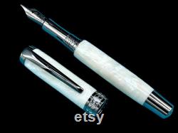 Elegant Pearly Opal Black Titanium Acrylic Fountain Pen, Artisan Handcrafted Writing Instrument. Converter, Ink, Sleeve and Box Included.