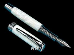 Elegant Pearly Opal Black Titanium Acrylic Fountain Pen, Artisan Handcrafted Writing Instrument. Converter, Ink, Sleeve and Box Included.