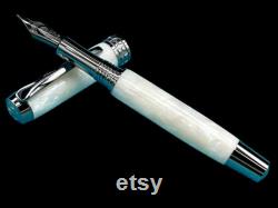 Elegant Pearly Opal Black Titanium Acrylic Fountain Pen, Artisan Handcrafted Writing Instrument. Converter, Ink, Sleeve and Box Included.