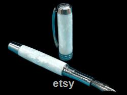 Elegant Pearly Opal Black Titanium Acrylic Fountain Pen, Artisan Handcrafted Writing Instrument. Converter, Ink, Sleeve and Box Included.