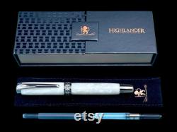 Elegant Pearly Opal Black Titanium Acrylic Fountain Pen, Artisan Handcrafted Writing Instrument. Converter, Ink, Sleeve and Box Included.