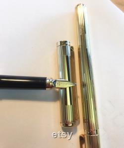 Elysee fountain pen, gold, spring 585 gold OB, stripes guilloche 1980s