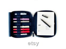 Eng Leather Midnight Blue 9 Slot Leather Pen Case and A5 size Organizer, Zippered Pen Case , Leather A5 Size Portfolio