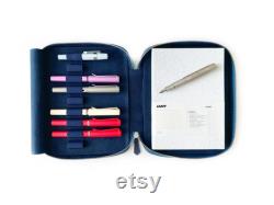 Eng Leather Midnight Blue 9 Slot Leather Pen Case and A5 size Organizer, Zippered Pen Case , Leather A5 Size Portfolio