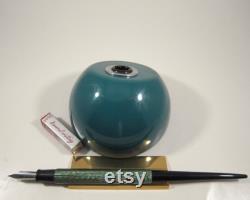 Esterbrook Desk Set Teal Base with Restored Green DeLuxe Fountain Pen and NOS 2668 Medium Point Nib Vintage 1950's