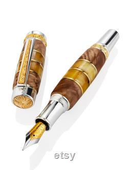 Exclusive fountain pen made of Karelian birch wood and natural Baltic amber Amber handmade Pen Luxury gift for him Businessman gift