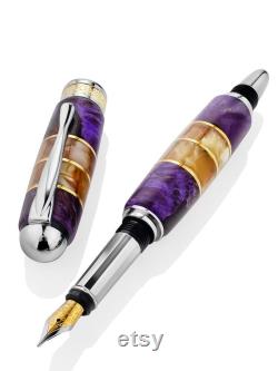Exclusive handmade fountain pen made of birch wood with tinting and natural Baltic amber Amber wood Pen Luxury pen gift Unick Gift for him