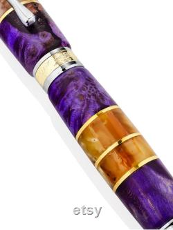 Exclusive handmade fountain pen made of birch wood with tinting and natural Baltic amber Amber wood Pen Luxury pen gift Unick Gift for him
