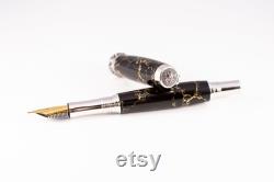 Executive Fountain Pen Black and Gold Polished Stone Elegant Black and Gold Pen Exclusive Gold Fountain Pen Polished Stone Pen