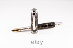Executive Fountain Pen Black and Gold Polished Stone Elegant Black and Gold Pen Exclusive Gold Fountain Pen Polished Stone Pen