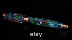 Exoplanet Meteorite Fountain Pen, Swarovski elements galaxy Art, Real Moldavite and Opal, hand-made ,Aurora Nebula, crystal glow, 23k Gold Nib