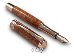 Exotic Amboyna Burl Wood on Rose Gold Artisan Handcrafted Fountain Pen. High End Luxury. Choose From 8 Ink Colors Hand Made in Colorado.
