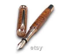 Exotic Amboyna Burl Wood on Rose Gold Artisan Handcrafted Fountain Pen. High End Luxury. Choose From 8 Ink Colors Hand Made in Colorado.