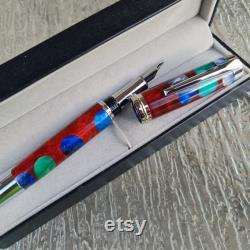 FOUNTAIN Pen HANDMADE, SPHERICAL 2. Chrome Fittings, Gift boxed, Custom design resin pen.Larger pen. One off, totally unique. Designer. Xmas