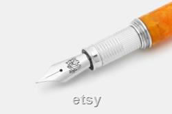 Fountain Pen Amber Orange Resin Barrel Sterling Silver Cap Hallmark 925 Made in Italy pens