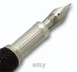 Fountain Pen Black Stingray Leather Sterling Silver Perfect Grip Black Friday Discounts
