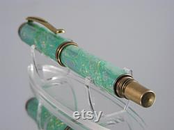 Fountain Pen Handmade Acrylic Pen in Antique Brass with Abalone Opal