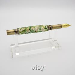 Fountain Pen Handmade Acrylic Pen in Antique Brass with Italian Art Paper