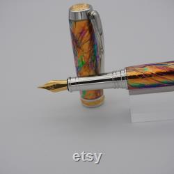 Fountain Pen, Handmade Acrylic Pen in Rhodium and 22k with Precious Opal Acrylic