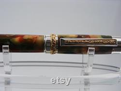 Fountain Pen, Handmade Acrylic Pen in Silver with Gold Titanium Accents and Italian Acrylic