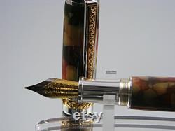 Fountain Pen, Handmade Acrylic Pen in Silver with Gold Titanium Accents and Italian Acrylic
