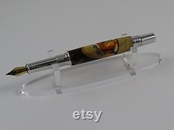 Fountain Pen, Handmade Pen in Rhodium and Black Titanium with Black Ice Acrylic and Figured Walnut