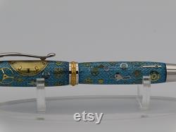 Fountain Pen, Handmade Steampunk Pen in Rhodium and 22k with Watch Face and Gears in Acrylic