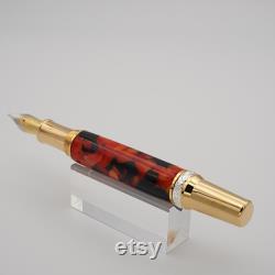 Fountain Pen, Handmade in Gold Titanium with Silver Accents and Meteor Italian Resin