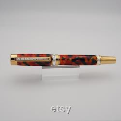 Fountain Pen, Handmade in Gold Titanium with Silver Accents and Meteor Italian Resin