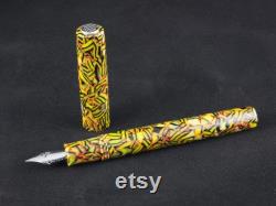 Fountain Pen Handmade in Yellow Acrylic With Silver Logo, Made In Italy