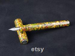 Fountain Pen Handmade in Yellow Acrylic With Silver Logo, Made In Italy