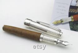 Fountain Pen Sterling Silver Italian Briar Root Wood Handmade in Italy