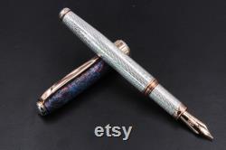 Fountain Pen Sterling Silver Sustainable Genuine Leather Handmade in Italy Blue Black and Red