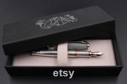 Fountain Pen Sterling Silver Sustainable Genuine Leather Handmade in Italy Grey and Rose
