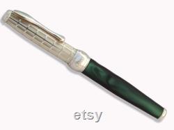 Fountain Pen Woodland Green Resin and Sterling Silver Handmade in Italy Customized