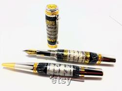 Fountain Pen and Ballpoint 22ct Gold Rhodium Layered Clay Pen Set