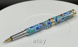 Fountain Pen in 22k gold with butterflies and pansies