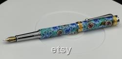 Fountain Pen in 22k gold with butterflies and pansies