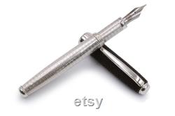 Fountain Pen in Sterling Silver and Black Stingray Leather Made in Italy
